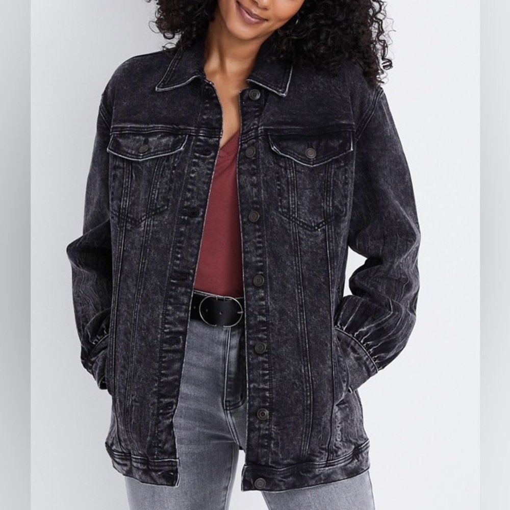 Maurices Washed Acid Black Oversized Denim Jacket Trucker Trendy Medium Women’s